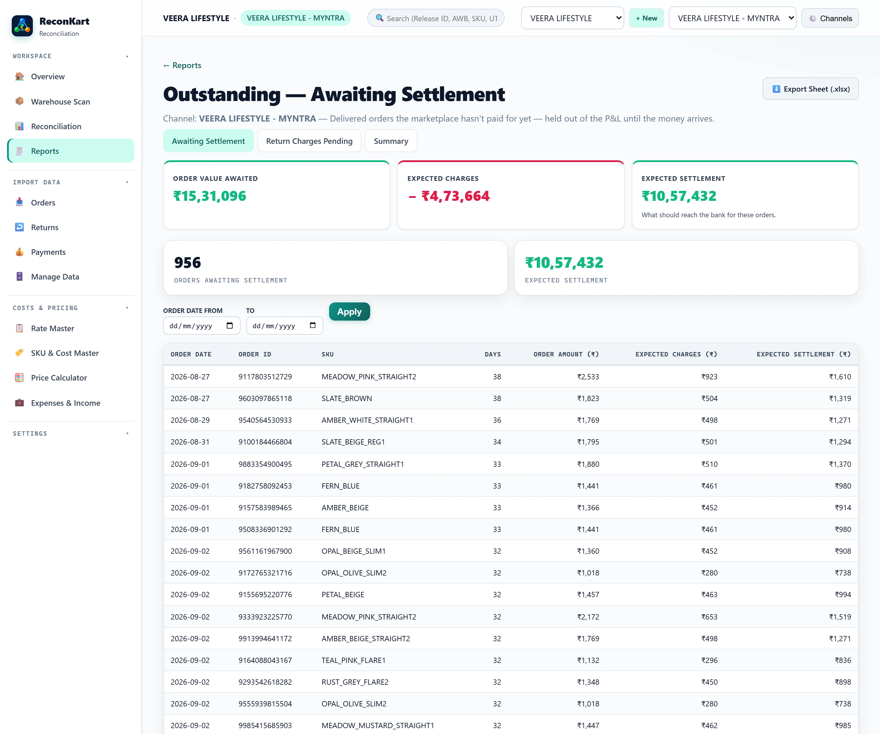 Outstanding — awaiting settlement