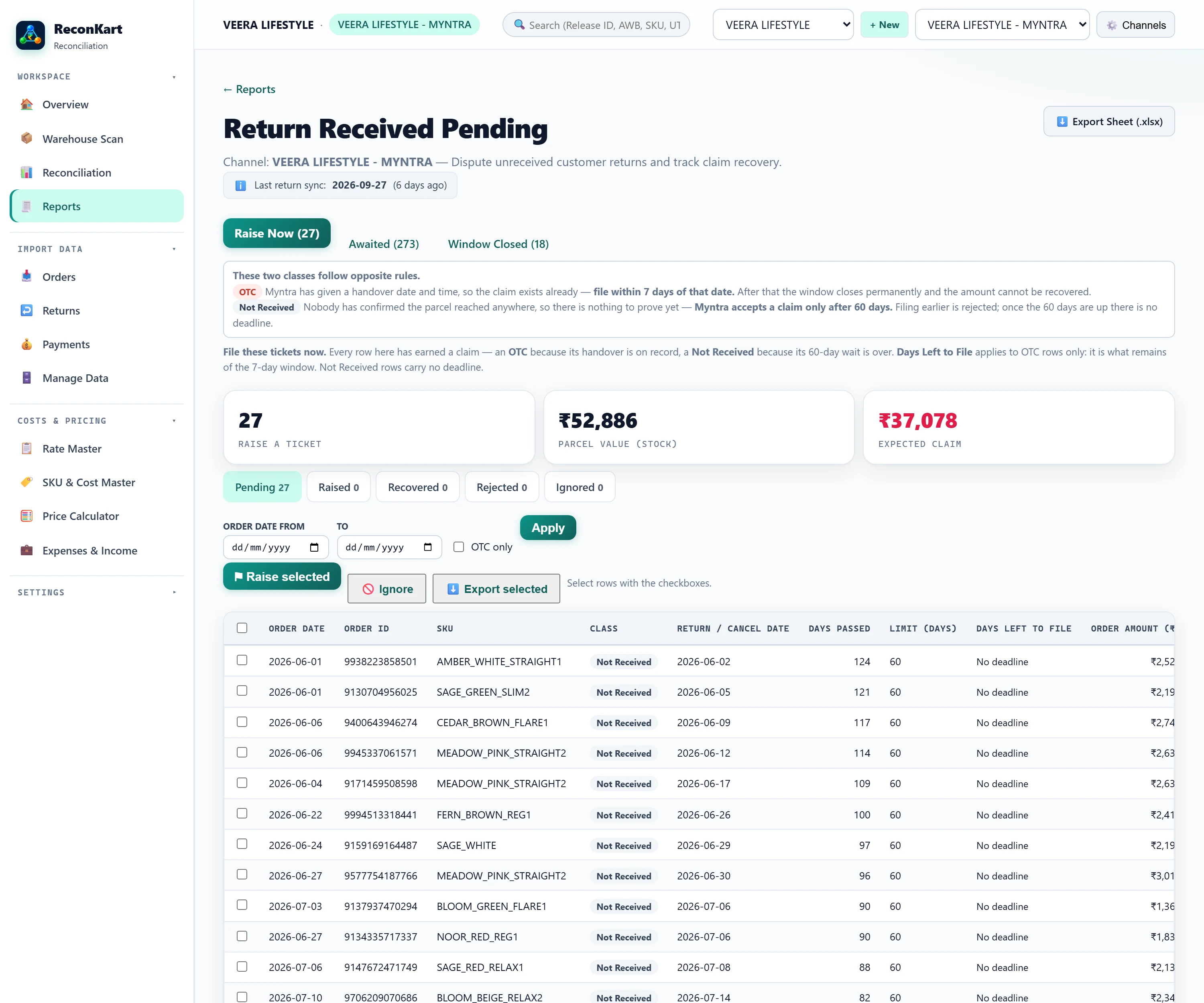 Return Received Pending — claims to raise